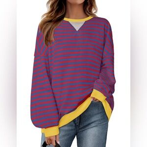 Zesica Womens Casual Striped Pullover Long Sleeve Shirts Crewneck Sweatshirts